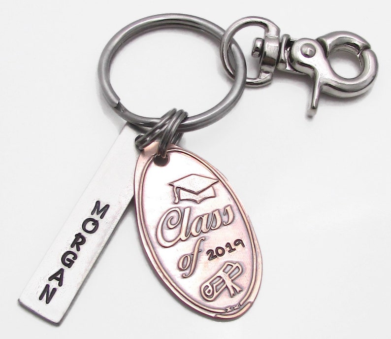 Graduation Gift, Personalized KeyChain Hand Stamped Keychain Pressed Penny High School Senior Keychain Class Of 2019 Senior Gift image 2