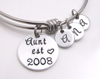 Personalized Bangle Bracelet - Hand Stamped Jewelry - Personalized Aunt Bracelet - Best Aunt Ever - Aunt Jewelry - Personalized Aunt Gift