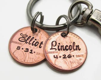 Personalized Keychain, Hand Stamped Keychain, Personalized Penny Keychain, Personalized Dad Gift Personalized Mom Gift, Lucky Penny