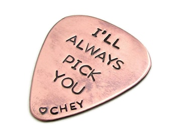 Hand Stamped Copper Guitar Pick – Personalized Gift for Him