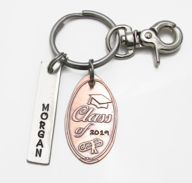 Graduation Gift, Personalized KeyChain Hand Stamped Keychain Pressed Penny High School Senior Keychain Class Of 2019 Senior Gift image 6