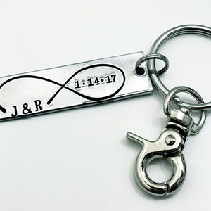 Personalized Anniversary Keychain, Infinity Keychain Hand Stamped Wedding Gift, Personalized Keychain, Couples Keychain with Initials & Date image 4