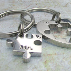 Custom Couple Keychain Set - 2 Piece Heart Puzzle With Photo & Date Engraving (Rose Gold/Silver/Black/Gold)