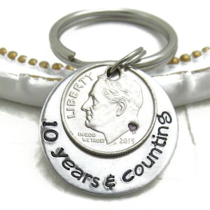 10th Anniversary Keychain | Traditional Aluminum Wedding Gift for Him | Hand Stamped Personalized Keychain