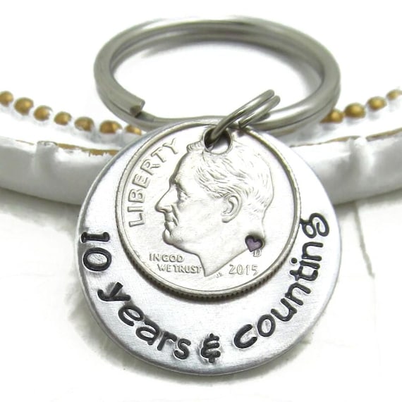 10th Anniversary Keychain | Traditional Aluminum Wedding Gift for Him | Hand Stamped Personalized Keychain