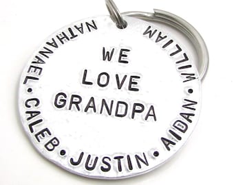 Personalized Hand Stamped Keychain: Gift for Grandpa