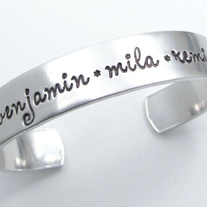 Hand Stamped Aluminum Cuff Bracelet, Personalized Names, Mom Gift