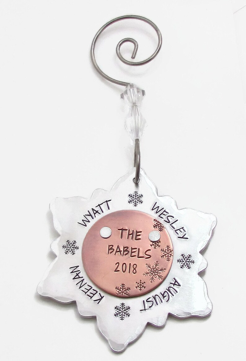 Personalized Ornament Family, Personalized Christmas Ornament, Custom Snowflake Ornament, Christmas Tree Ornament, Hand Stamped Ornament, image 8