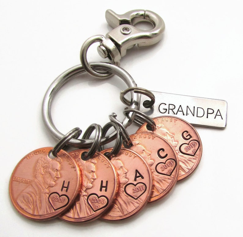 Personalized Penny Keychain Hand Stamped Keychain Initials Etsy
