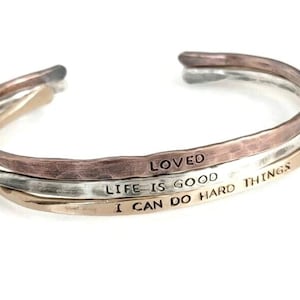 Personalized Stacking Cuff Bracelets, Hand Stamped Rustic Metal