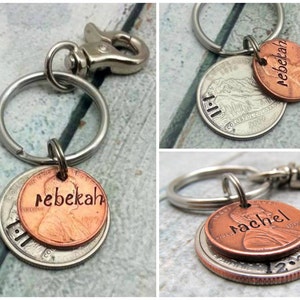 Personalized KeyChain Hand Stamped KeyChain Lucky Penny State Coin Stamped Lucky Penny Key Chain Personalized Penny with State Quarter image 5