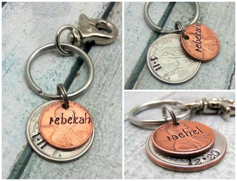 Personalized KeyChain Hand Stamped KeyChain Lucky Penny State Coin Stamped Lucky Penny Key Chain Personalized Penny with State Quarter image 5