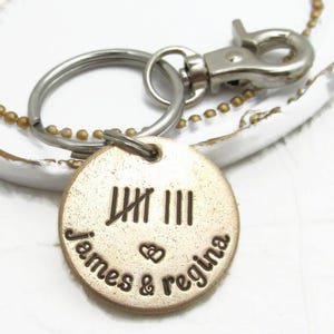 8th Anniversary Keychain with Tally Marks | Years Married Gift | Personalized Anniversary Keyring | Traditional Bronze Anniversary for Him