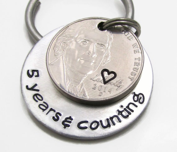 5 Years & Counting Personalized Keychain Hand Stamped Keychain Personalized  Anniversary Gift 5 Year Anniversary Gift for Men 