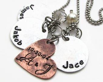 Personalized Necklace, Hand Stamped Jewelry for Mom, Personalized Mothers Necklace, Anniversary Gift for her