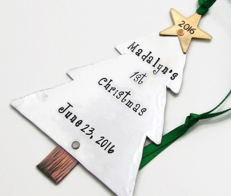 Baby's First Christmas Ornament, Custom Ornament, Hand Stamped Personalized Ornament, Xmas Tree Ornament image 5