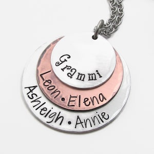 Personalized Grandmothers Layered Necklace, Hand Stamped Engraved Jewelry, Personalized Necklace for Grandma,  Mothers Day Custom Gift