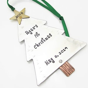 Baby's First Christmas Ornament, Custom Ornament, Hand Stamped Personalized Ornament, Xmas Tree Ornament image 1