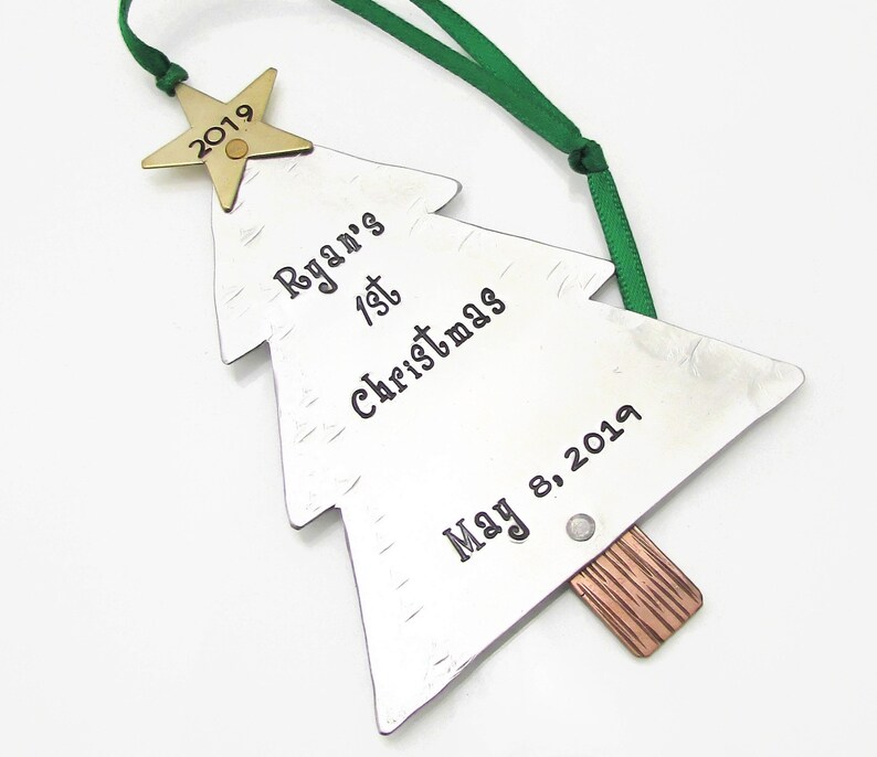 Baby's First Christmas Ornament, Custom Ornament, Hand Stamped Personalized Ornament, Xmas Tree Ornament image 1