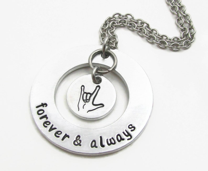 I Love You Necklace Hand Stamped Jewelry ASL Sign Language Etsy