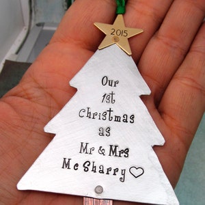 Our 1st Christmas as Mr and Mrs Personalized Xmas Ornament for Couples, Hand Stamped Personalized Christmas Ornament image 5