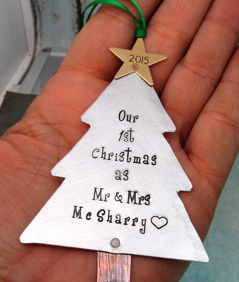 Our 1st Christmas as Mr and Mrs Personalized Xmas Ornament for Couples, Hand Stamped Personalized Christmas Ornament image 5