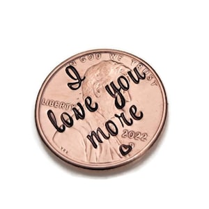 Kocham Cię Więcej Penny, Spersonalizowany Kieszonkowy Żeton, Ręcznie Wybity Pamiątkowy Penny, Spersonalizowany Penny, Szczęśliwy Penny, Kieszonkowy Żeton, Wyjątkowy Prezent
