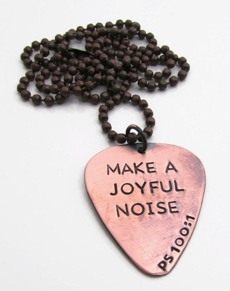 Guitar Pick Necklace Personalized Copper Hand Stamped Guitar Etsy