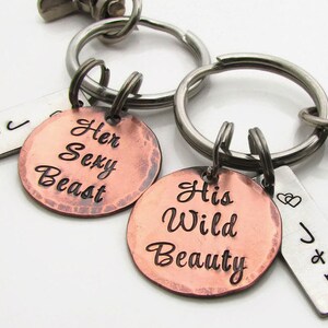 Couples Gift Set, Personalized Couples KeyChain Set, His and Hers, Hand Stamped KeyChain, Hand Stamped Personalized Valentines Day Gift image 1