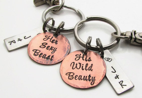 Couples Gift Set, Personalized Couples KeyChain Set, His and Hers, Hand Stamped KeyChain, Hand Stamped Personalized Valentines Day Gift