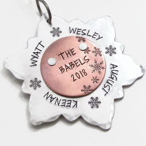 Personalized Ornament Family, Personalized Christmas Ornament, Custom Snowflake Ornament, Christmas Tree Ornament, Hand Stamped Ornament, 画像 3