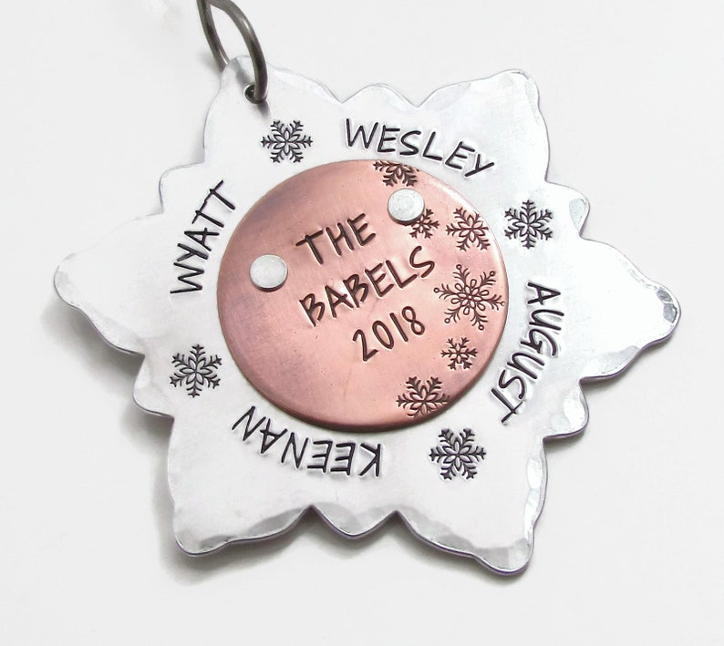 Personalized Ornament Family, Personalized Christmas Ornament, Custom Snowflake Ornament, Christmas Tree Ornament, Hand Stamped Ornament, image 3