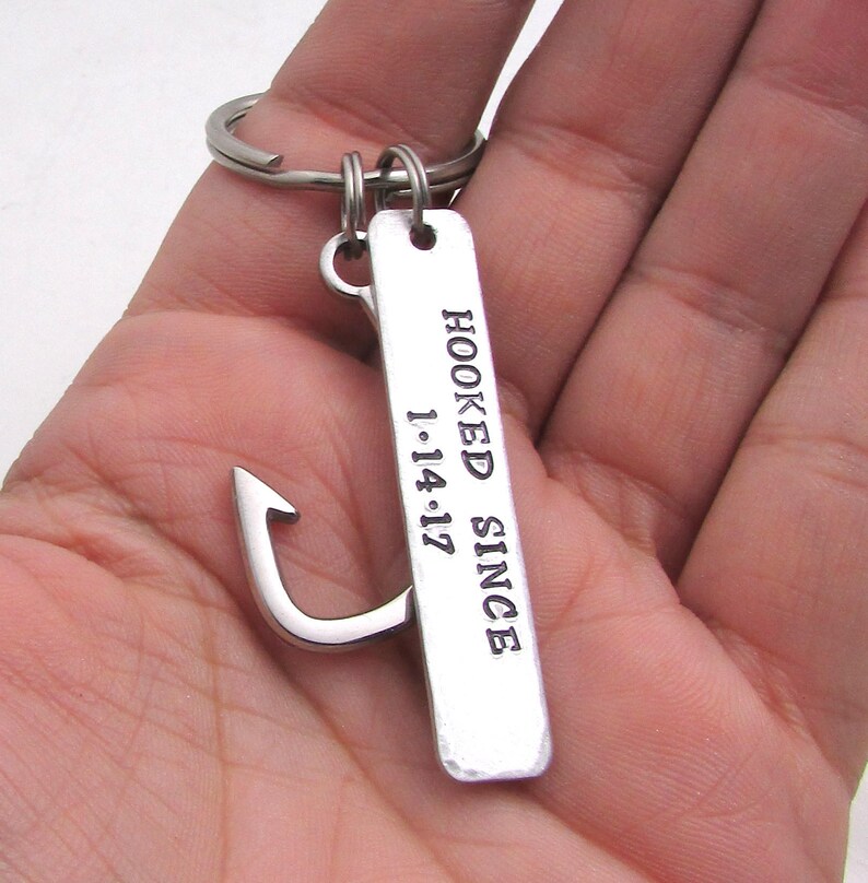 Mens Personalized Keychain Fishing Keychain Hand Stamped Etsy