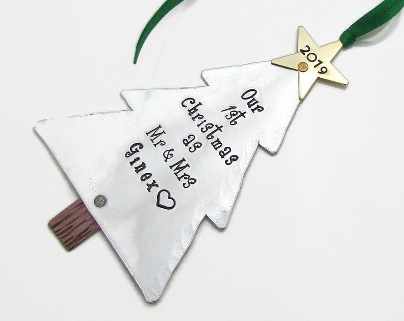 Our 1st Christmas as Mr and Mrs Personalized Xmas Ornament for Couples, Hand Stamped Personalized Christmas Ornament image 2