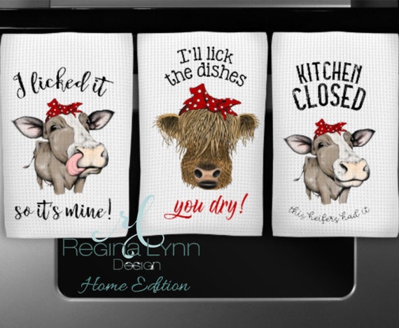 Funny Country Cow Kitchen Towels, Custom Waffle Weave Towel With Cows,  Hostess Gift, Housewarming Tea Towels, Country Kitchen Decor 