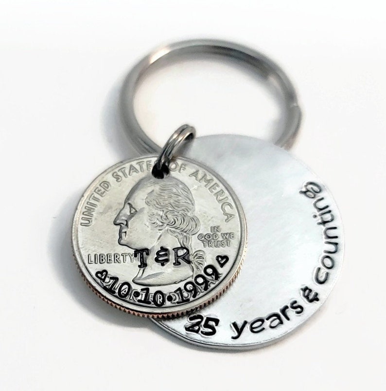 Anniversary Keychain for Him, Unique 25th Anniversary Gift to Celebrate a Lifetime of Love, Personalized Anniversary Keychain image 3