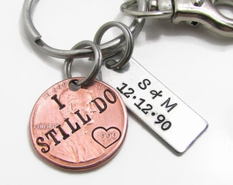 I Still Do Anniversary Penny Keychain, Personalized Keychain, Custom Anniversary Gift with Initials & Date, Xmas gift for Couple