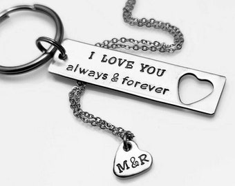 Couples Personalized Keychain and Necklace Set, Personalized Anniversary Gift Set, I love You Boyfriend Gift, Sterling Silver Keychain Set