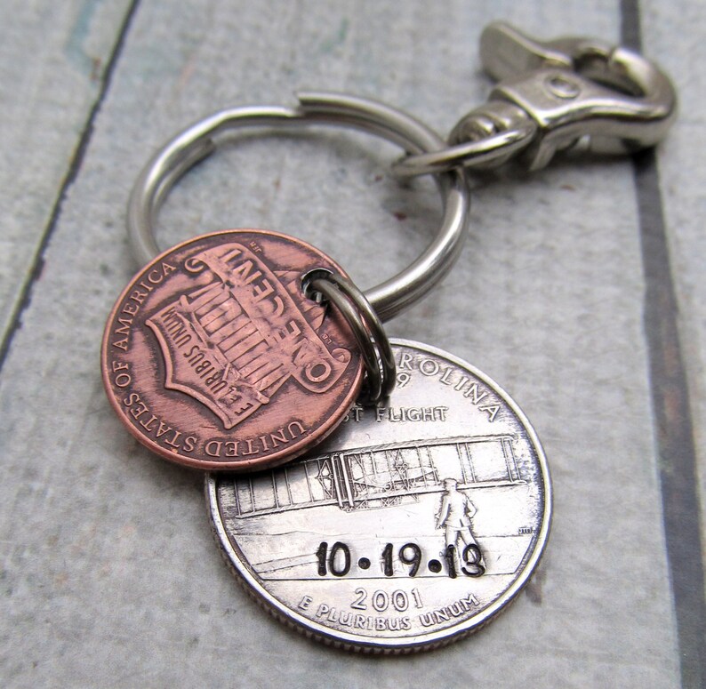 Personalized Keychain Hand Stamped Keychain State Coin Etsy