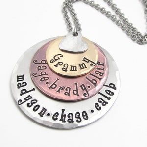 Personalized Mother&#39;s Necklace, Hand Stamped Engraved Jewelry, Personalized Grandmother Necklace, Family Necklace (120)