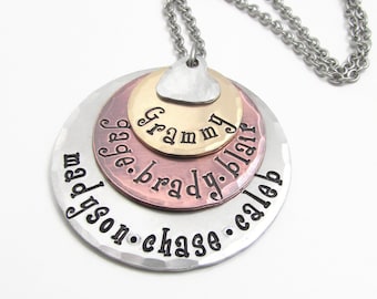 Personalized Mother's Necklace, Hand Stamped Engraved Jewelry, Personalized Grandmother Necklace, Family Necklace (120)