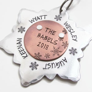 Personalized Ornament Family, Personalized Christmas Ornament, Custom Snowflake Ornament, Christmas Tree Ornament, Hand Stamped Ornament, image 2