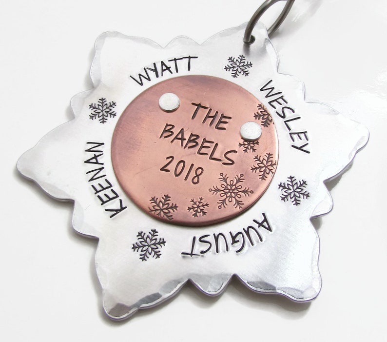 Personalized Ornament Family, Personalized Christmas Ornament, Custom Snowflake Ornament, Christmas Tree Ornament, Hand Stamped Ornament, image 2