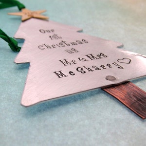 Our 1st Christmas as Mr and Mrs Personalized Xmas Ornament for Couples, Hand Stamped Personalized Christmas Ornament image 4