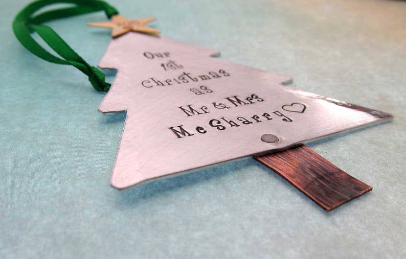 Our 1st Christmas as Mr and Mrs Personalized Xmas Ornament for Couples, Hand Stamped Personalized Christmas Ornament image 4