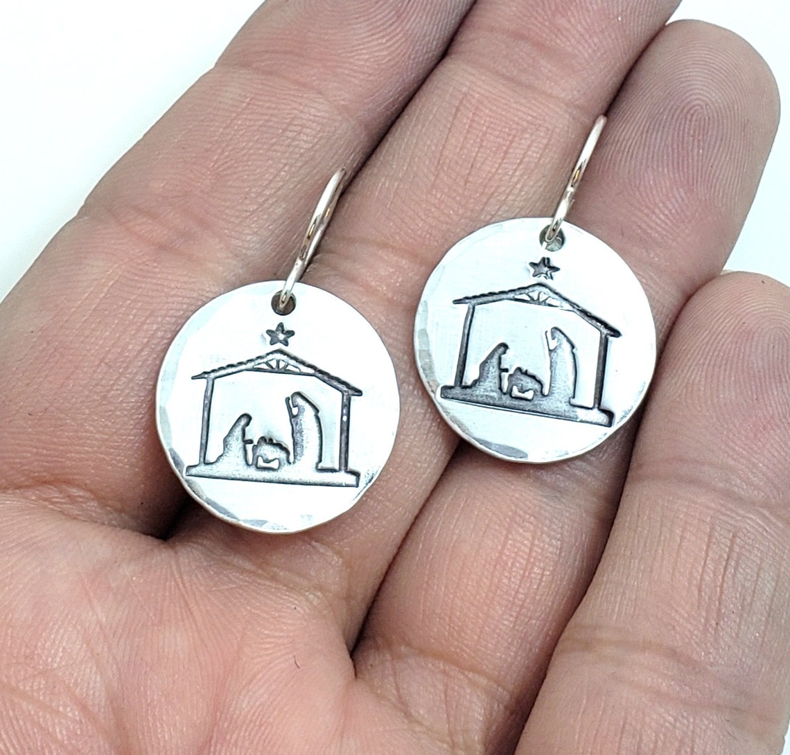 Nativity Earrings Hand Stamped Jewelry Sterling Silver & Etsy