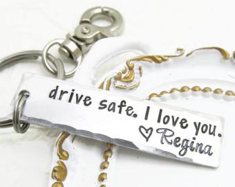 Personalized Drive Safe Keychain | Hand Stamped Aluminum Safety Keepsake