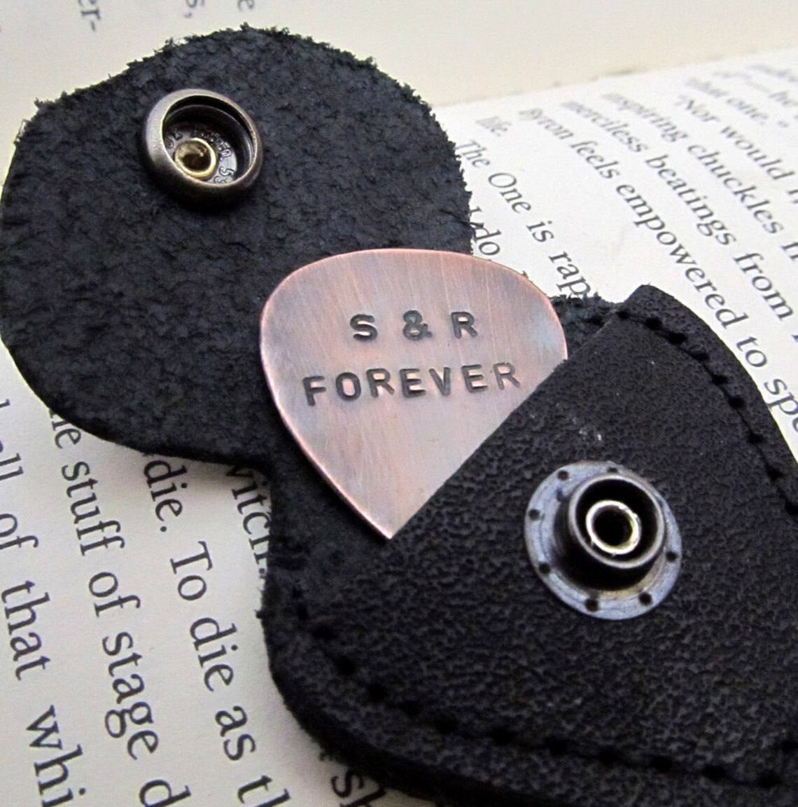 Custom Guitar Pick With Leather Keychain Holder Personalized Etsy