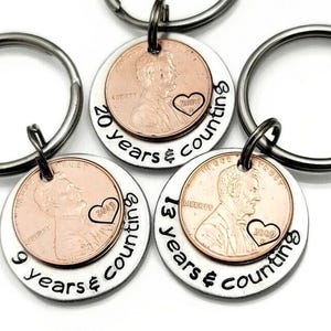 Personalized Penny Keychain - Hand Stamped Anniversary Gift