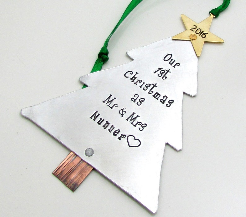 Our 1st Christmas as Mr and Mrs Personalized Xmas Ornament for Couples, Hand Stamped Personalized Christmas Ornament image 8